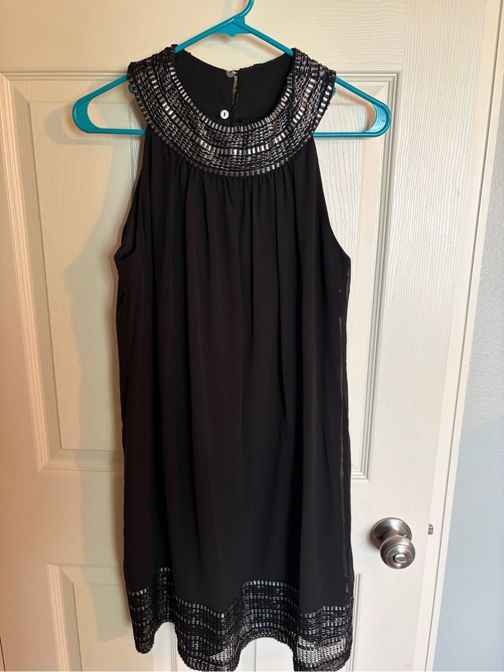 Black Beaded Halter Shift Dress